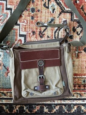 Canvas Crossbody Messenger Bag in Olive and Brown